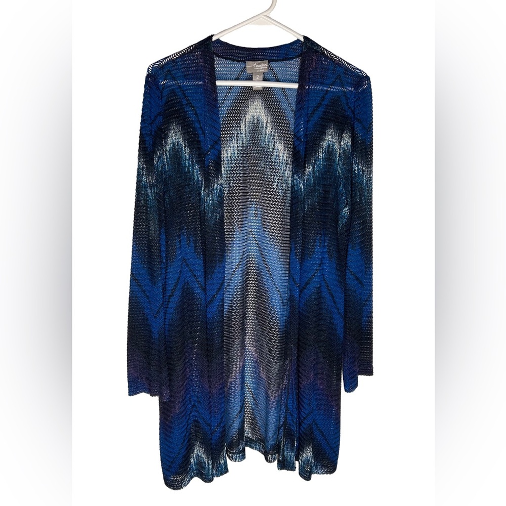 Chico's Travelers Collection Blue and Black Knit Cardigan